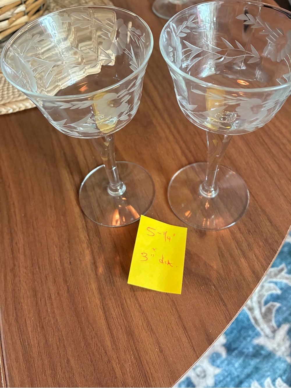 Etched Crystal Wine Glasses in Clear with design, 2 pc set, vintage, grandma’s